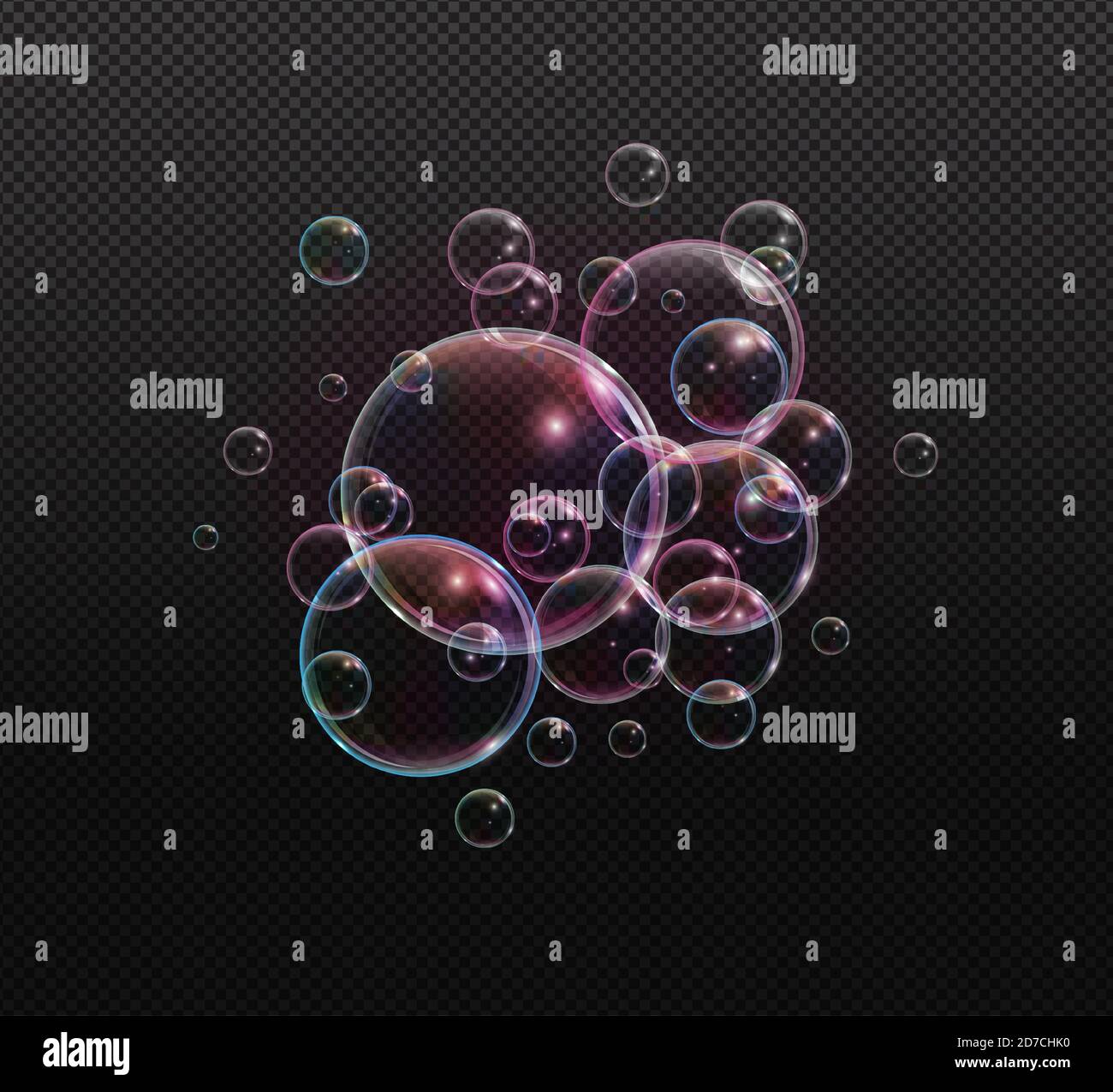 Bath foam soap with neon bubbles isolated vector illustration on transparent background. Colorful cloud of blowing bubbles and soapy foam Stock Vector