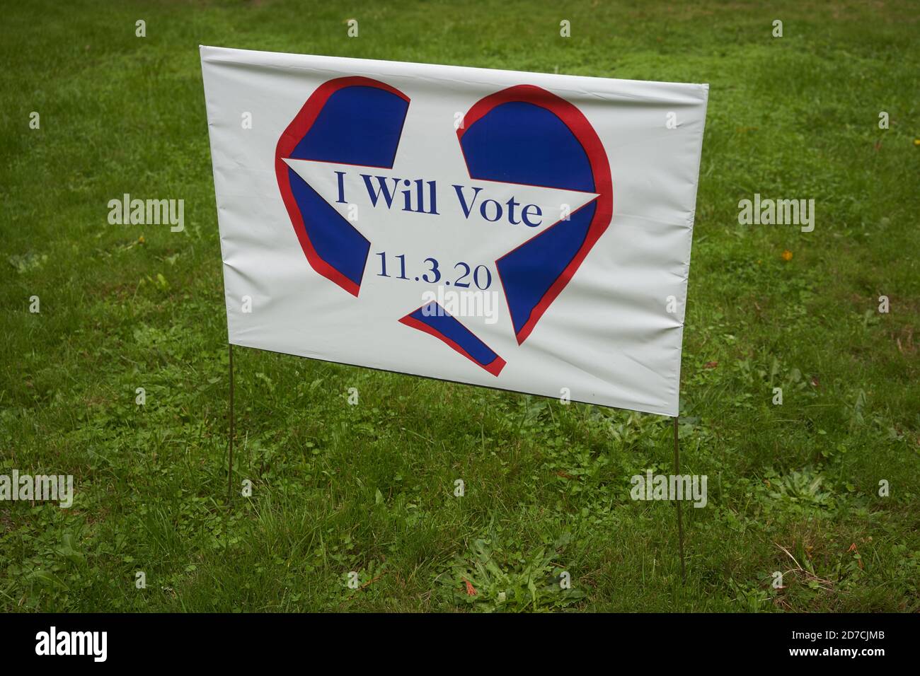 I Will Vote banner on the lawn outside a house in Lake Oswego, Oregon, seen on Wednesday, October 21, 2020, as the Election Day nears. Stock Photo