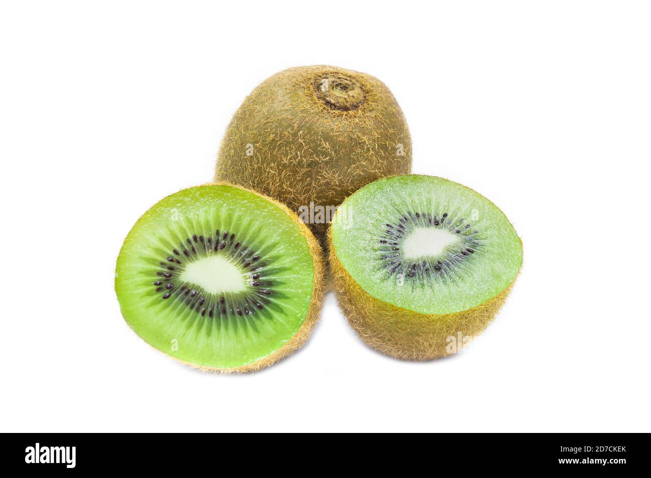 Fresh and juicy whole organic kiwi fruit on white isolated background
