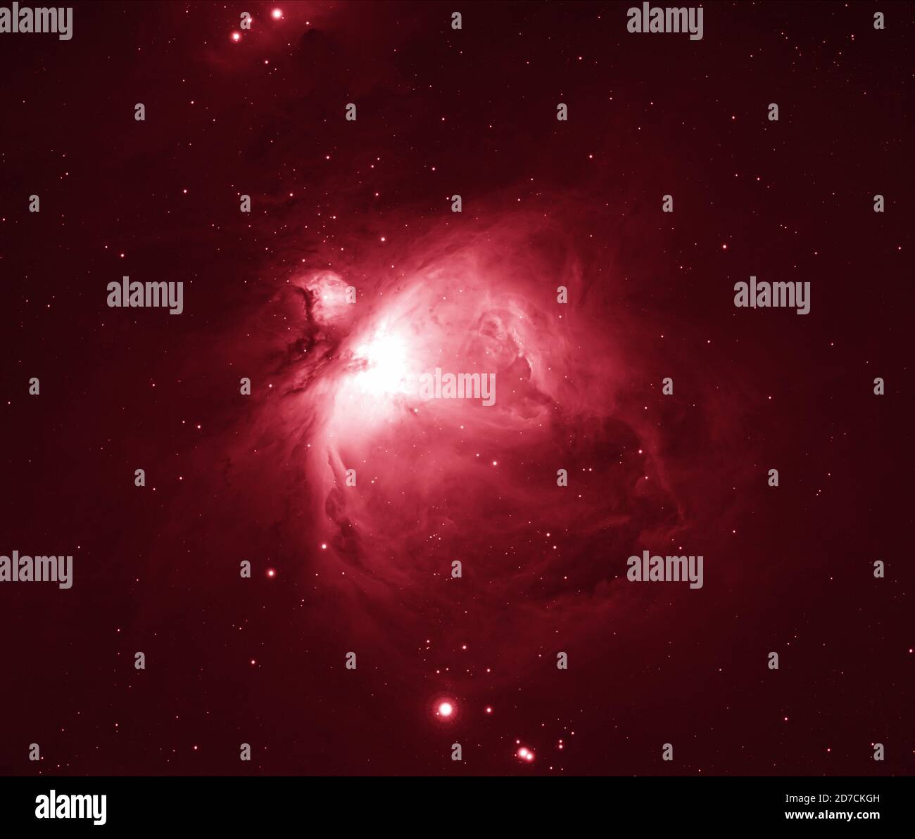 London, UK. 22 October 2020. Clear early morning sky over London allows photographer to take detailed image of the Orion Nebula using a narrowband filter to pick up Hydrogen emission region of this vast gas cloud 1344 light years from Earth. Credit: Malcolm Park/Alamy Live News. Stock Photo