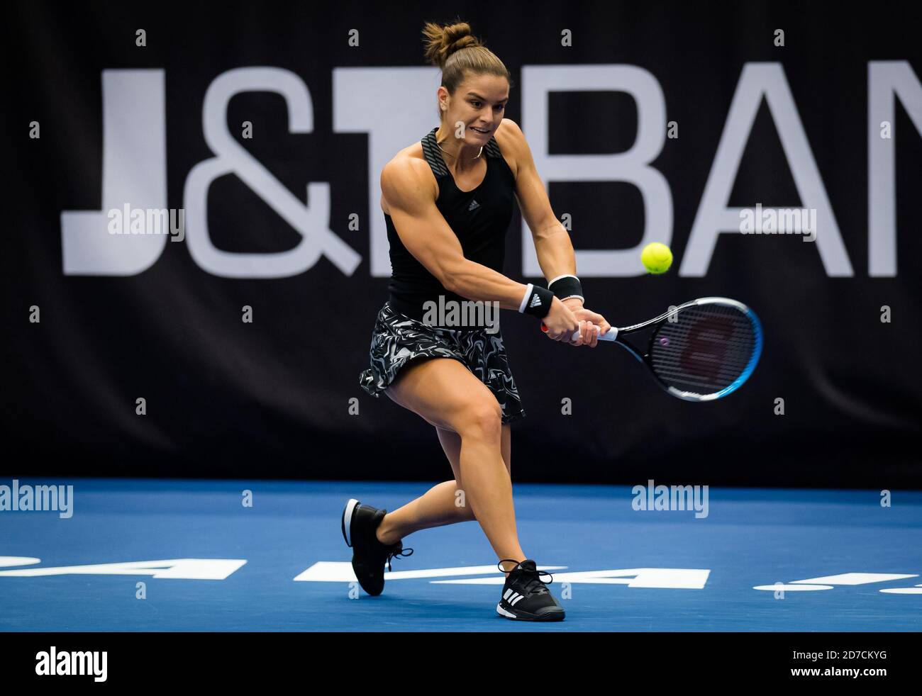 aria Sakkari of Greece in action against Elina Svitolina of the Ukraine during the first round at the 2020 J&T Banka Ostrava Open WTA Premier tennis Stock Photo