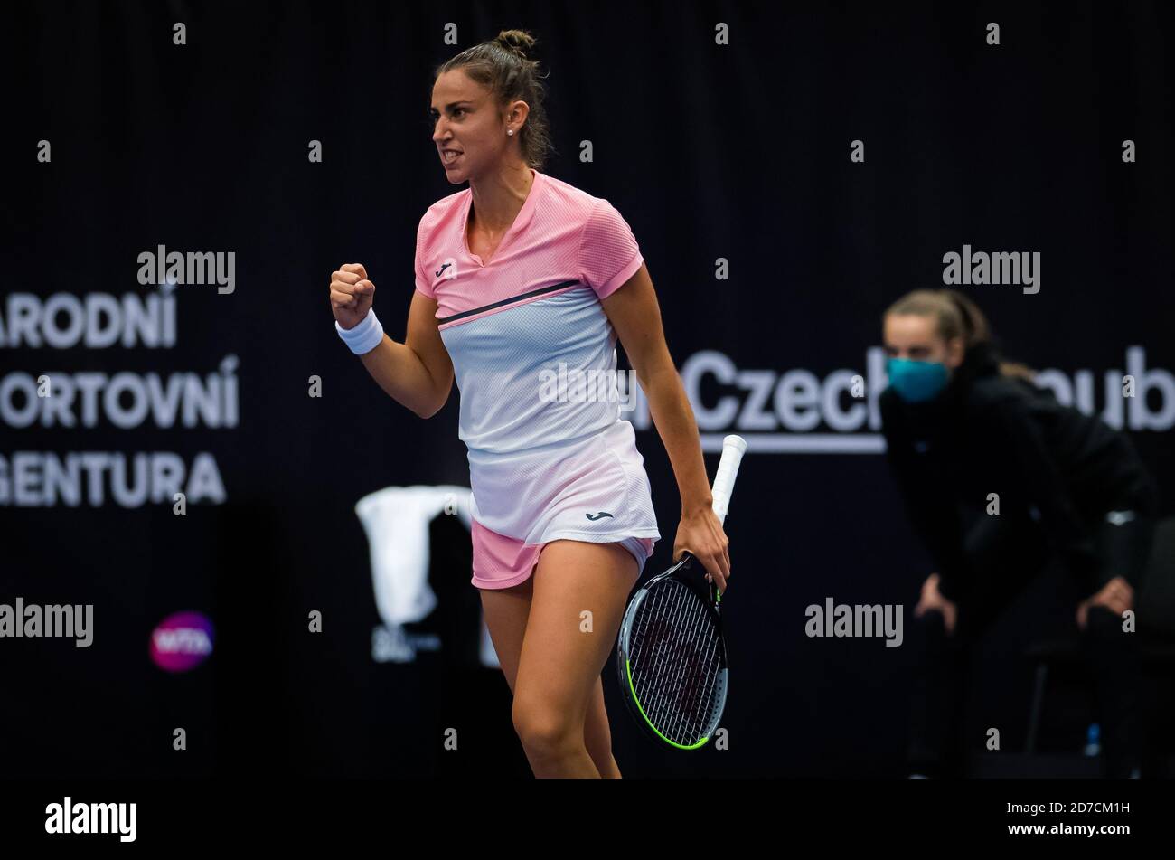 ara Sorribes Tormo of Spain in action against Anett Kontaveit of Estonia during the second round at the 2020 J&T Banka Ostrava Open WTA Premier tenni Stock Photo