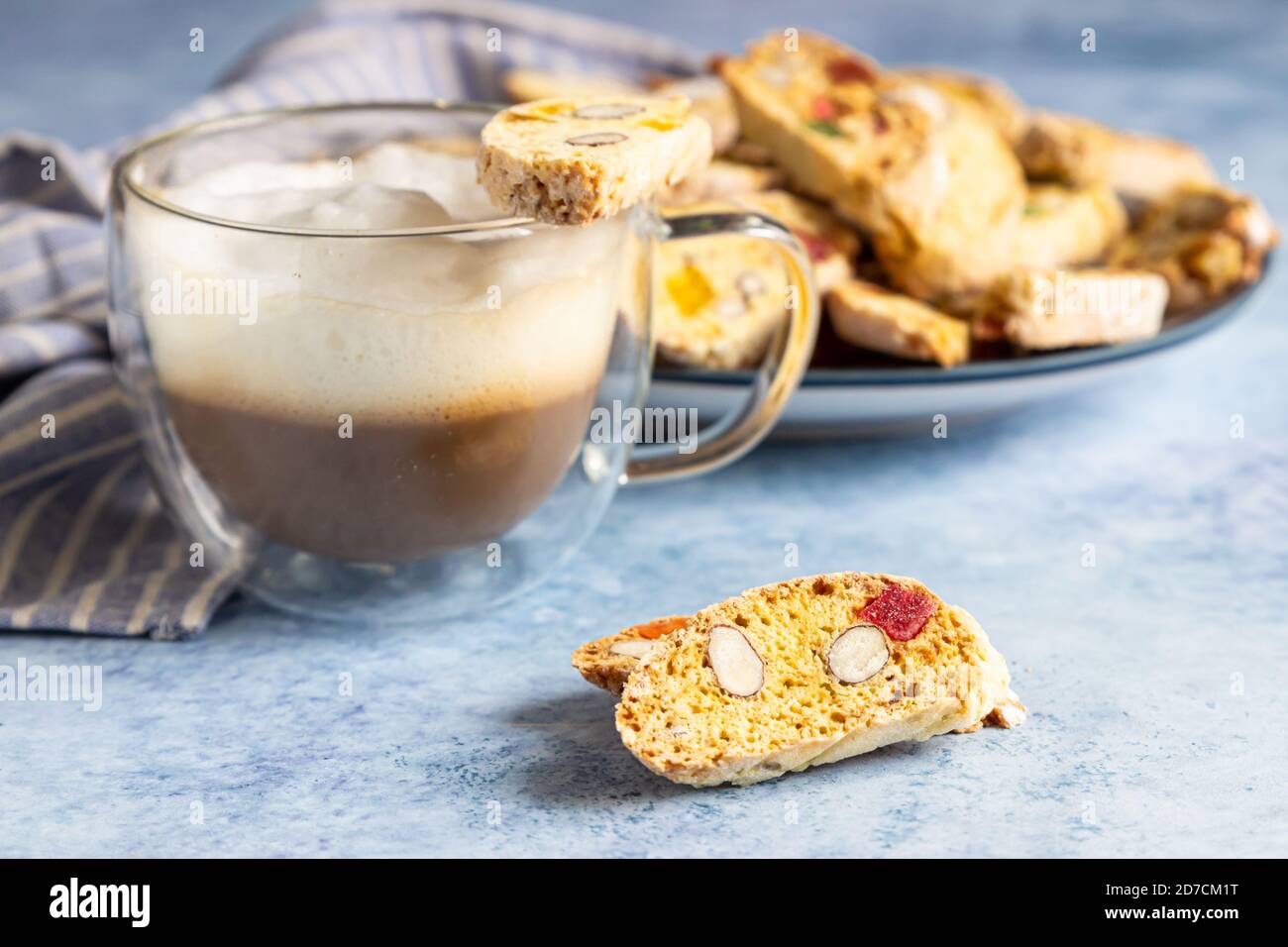 Italian homemade biscotti or cantuccini with almond and dry fruits and