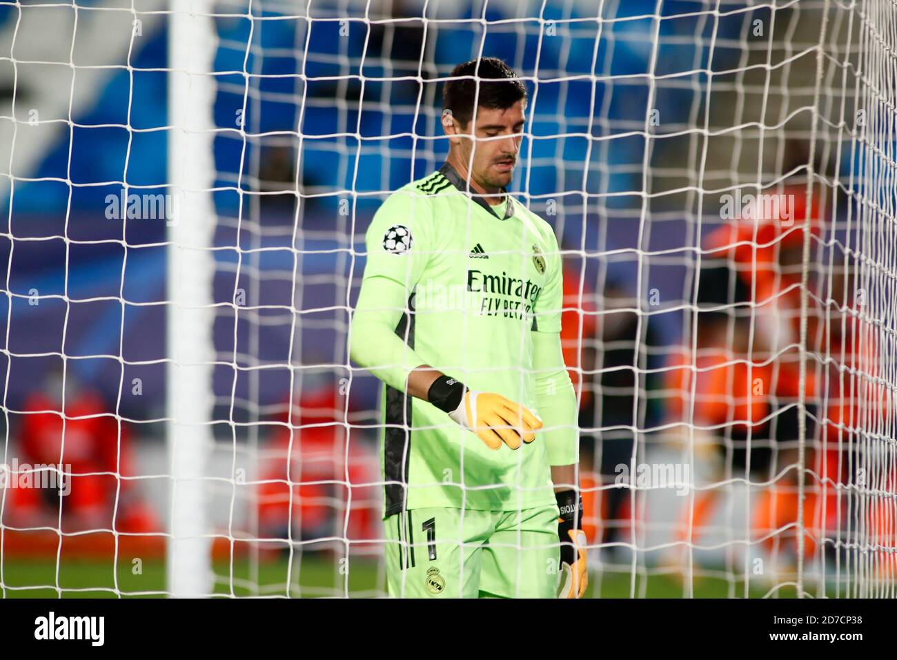 hibaut Courtois of Real Madrid dejected during the UEFA Champions League, Group Stage, Group B football match between Real Madrid and Shakhtar Donets Stock Photo
