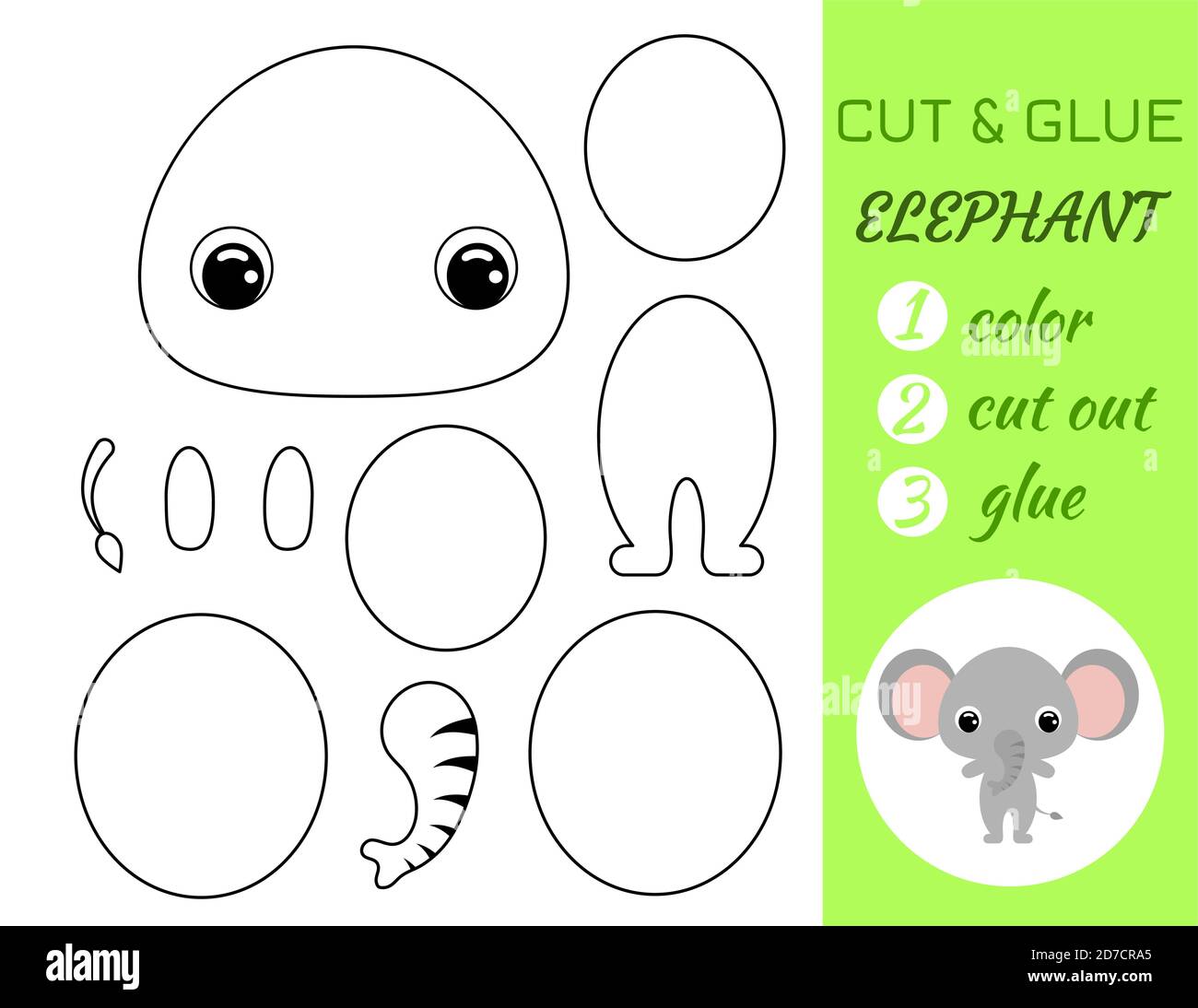 coloring book cut and glue baby elephant educational paper game for preschool children cut and paste worksheet color cut parts and glue on paper c stock vector image art alamy