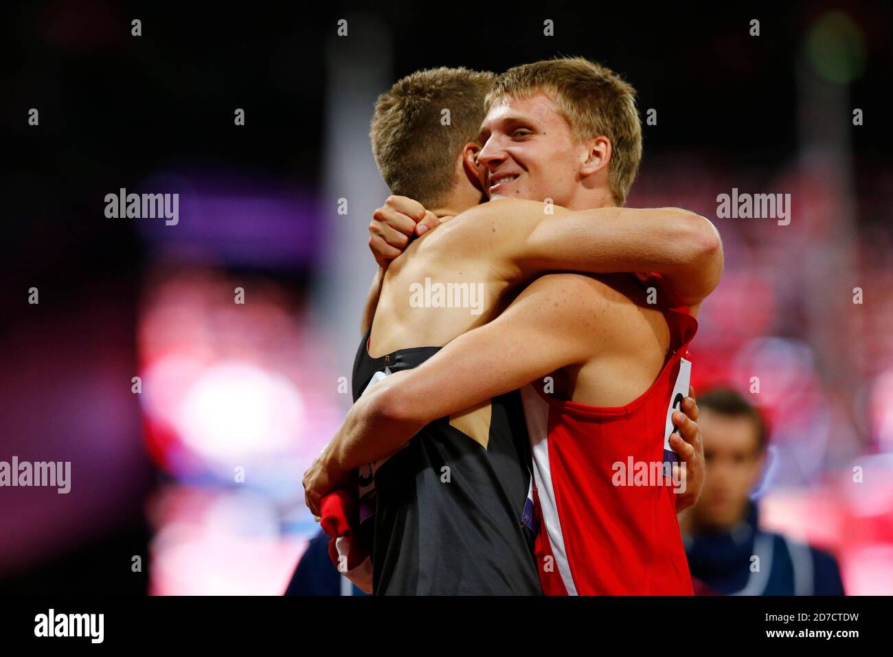 London, UK. 31st Aug, 2012. (L-R) Markus Rehm (GER), Daniel Jorgensen (DEN) Athletics : Men's Long Jump F42/44 Final during the London 2012 Paralympic Games at Olympic Park - Olympic Stadium in London, UK . Credit: AFLO SPORT/Alamy Live News Stock Photo