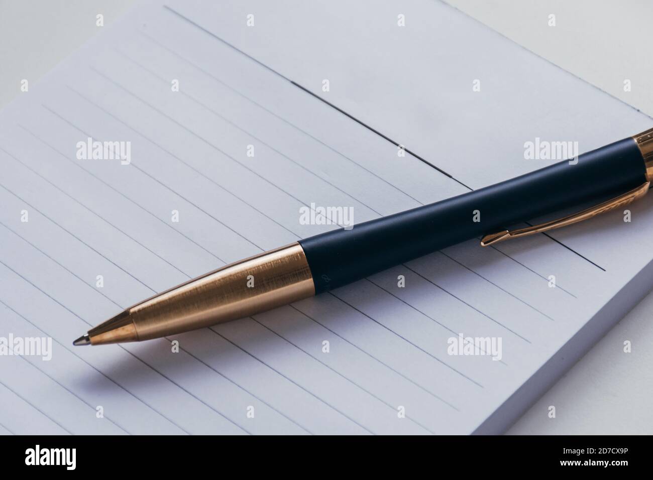 Top view of ballpen and paper on a table with copy space Stock Photo ...