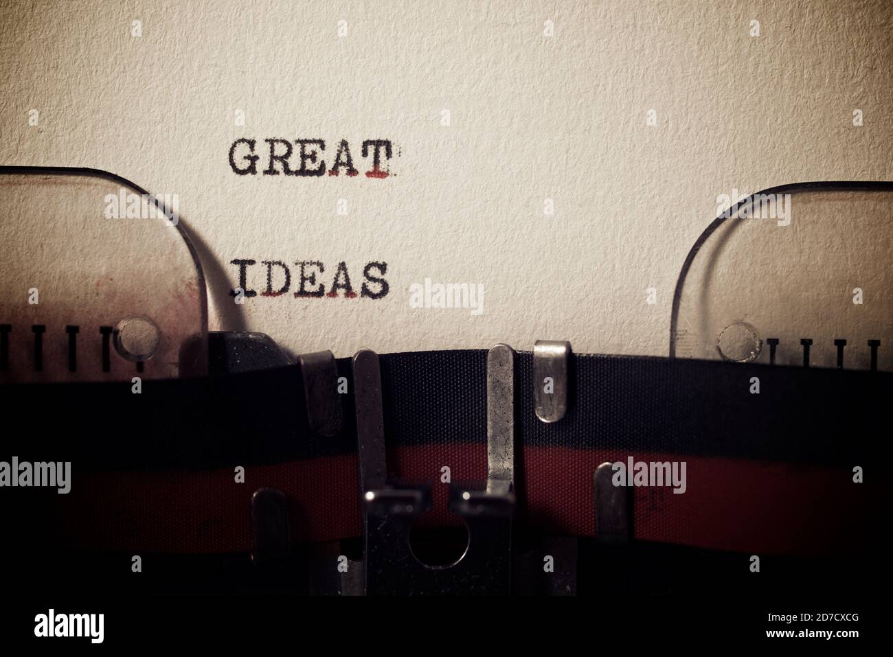 Great ideas phrase written with a typewriter. Stock Photo