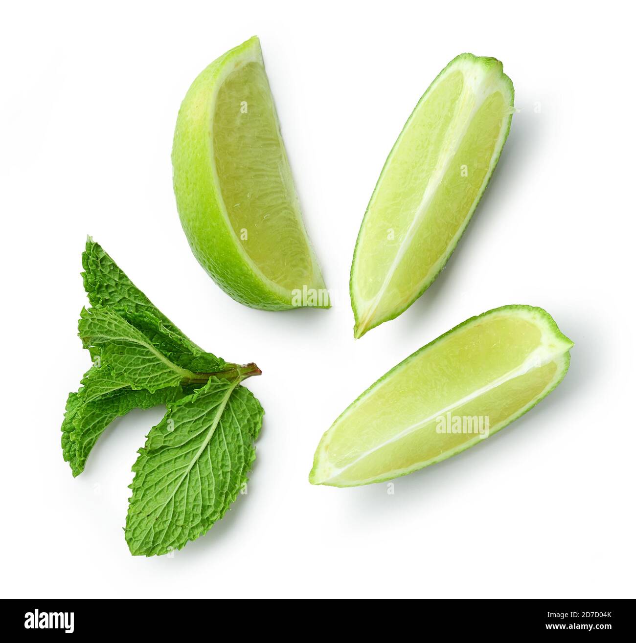lime slices and mint isolated on white background, top view Stock Photo
