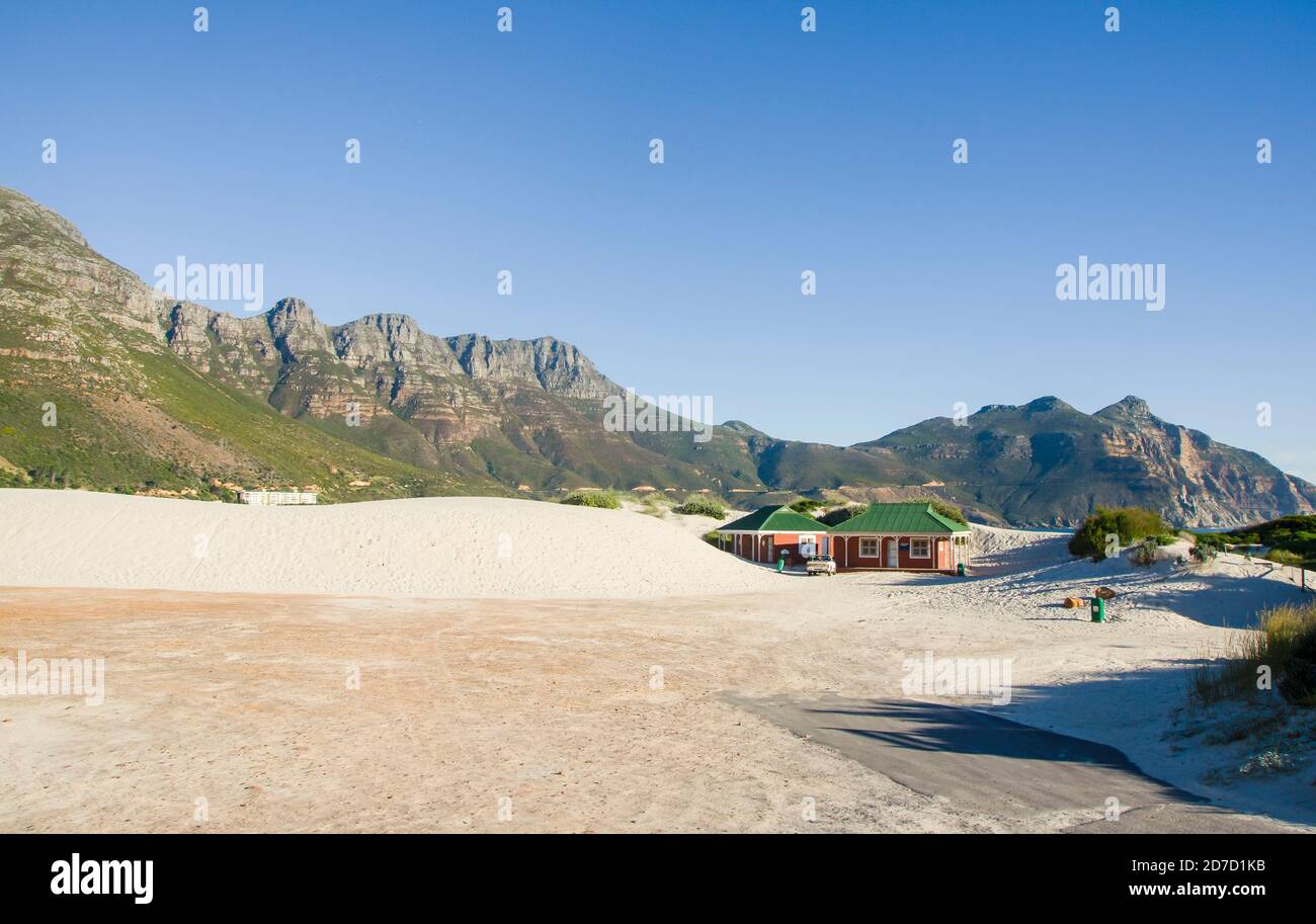 Sand dunes with law enforcement office and public toilet buildings at ...