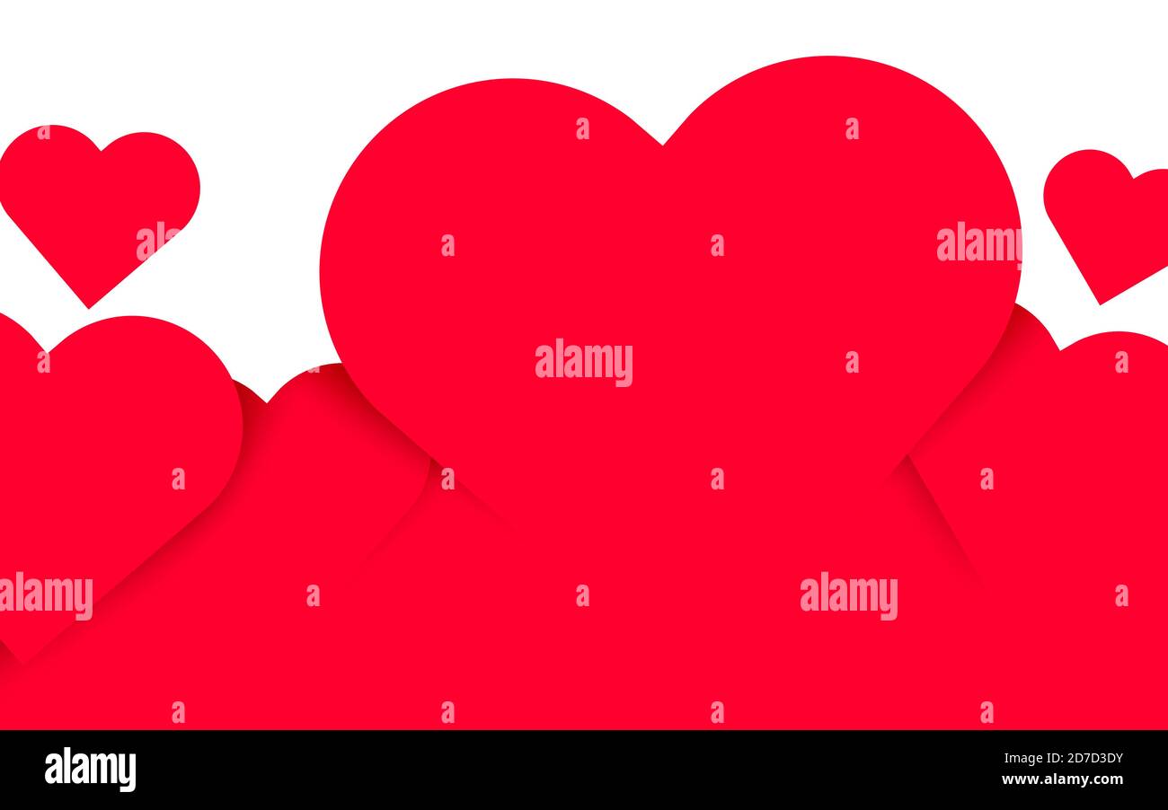 Valentines Day background with red 3d hearts. Cute love banner or ...