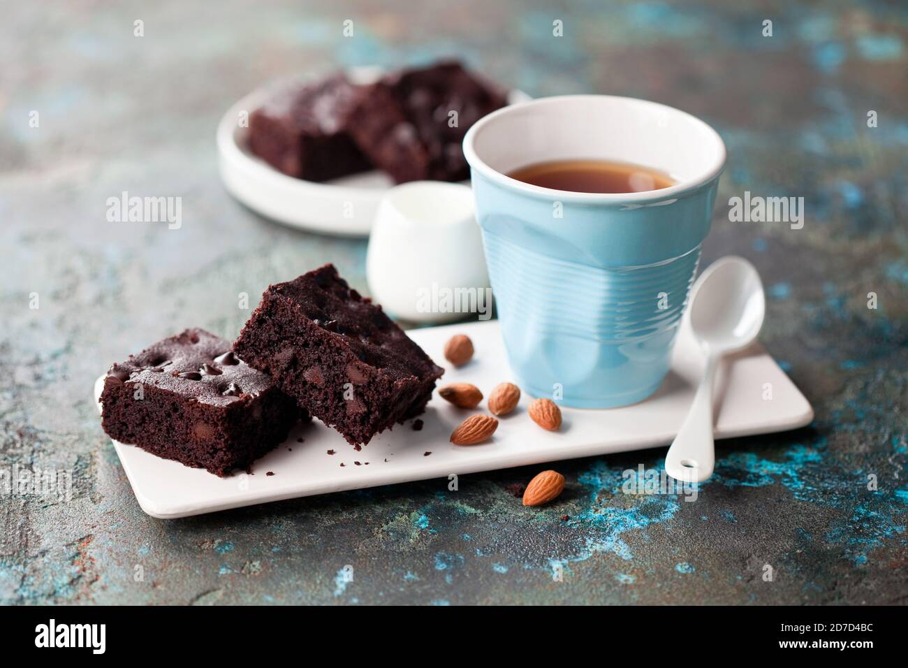 Homemade gluten free dark chocolate brownie cake, selective focus Stock Photo