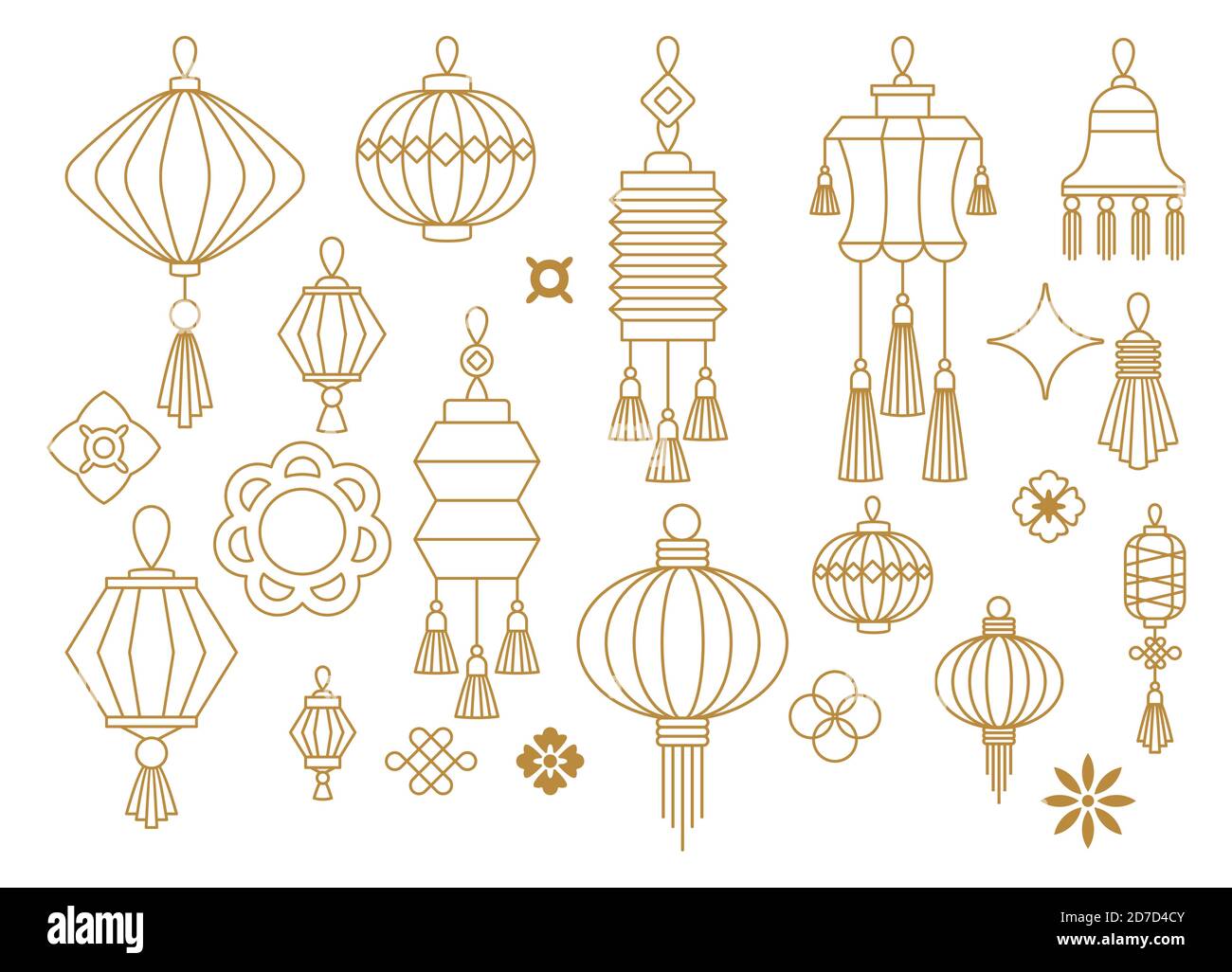 Chinese paper lanterns set. Flat vector icons. Stock Vector
