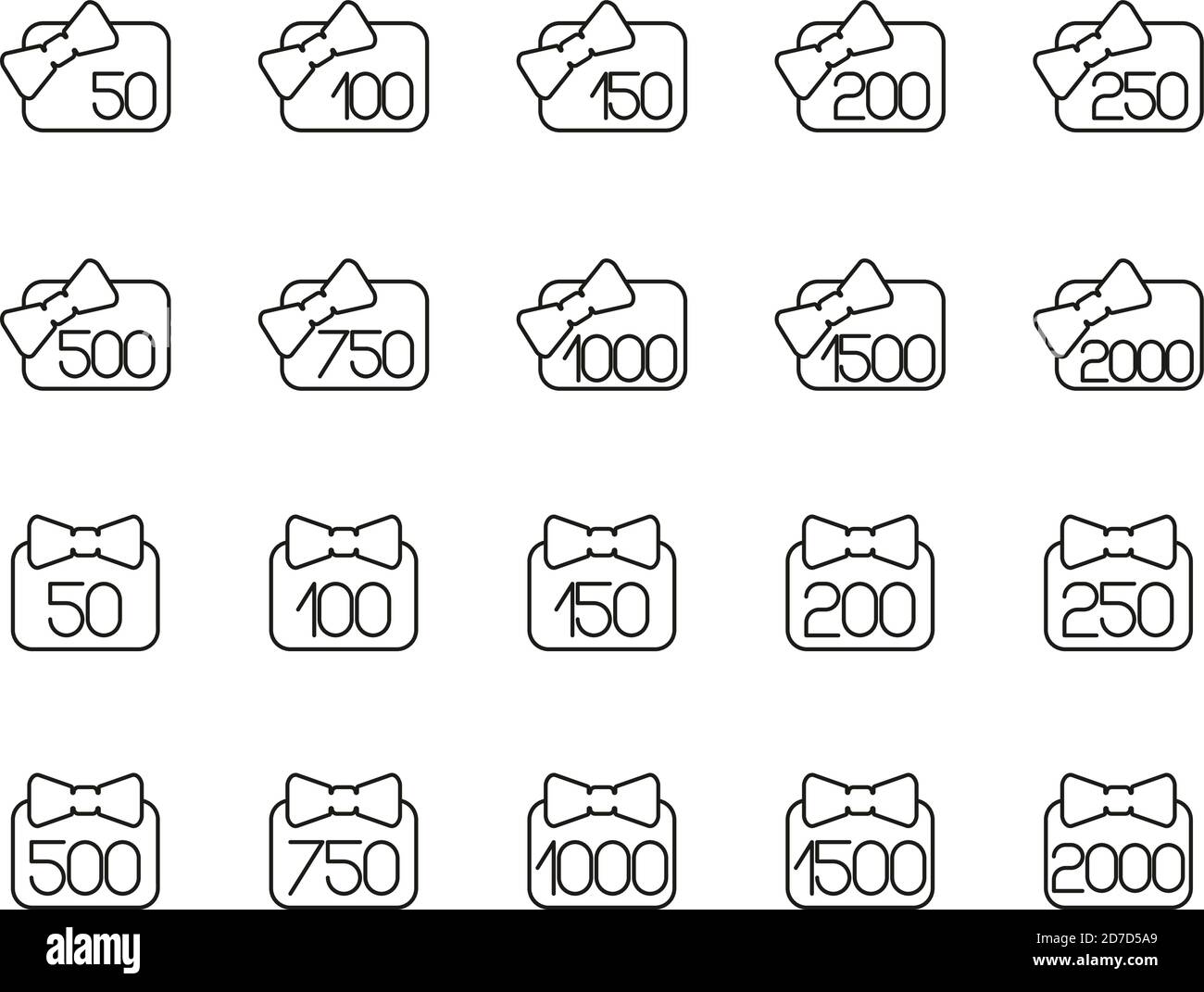 Gift Card Icons Black & White Thin Line Set Big Stock Vector