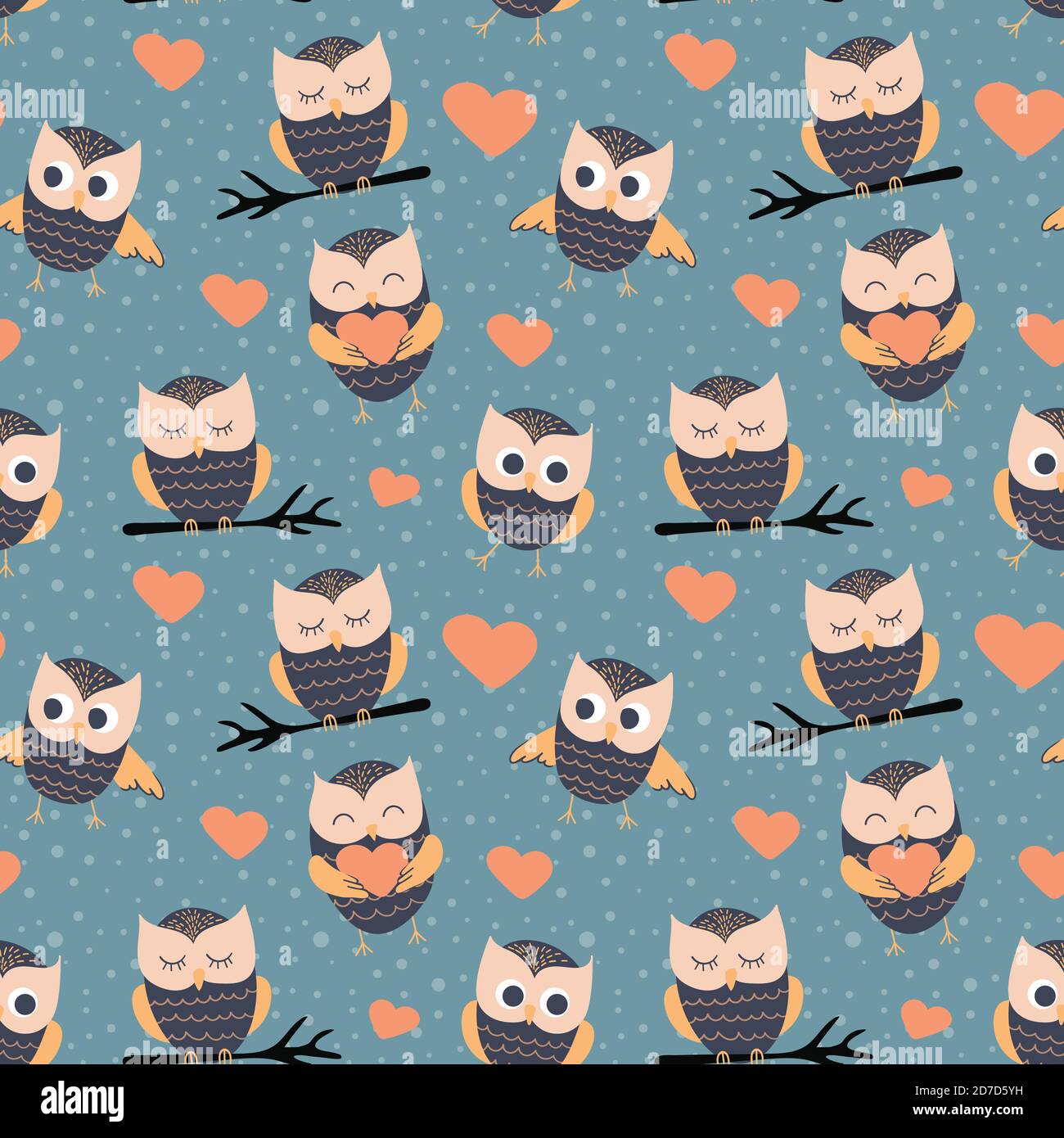 Seamless pattern with cute cartoon owls. Baby textile design. Vector ...