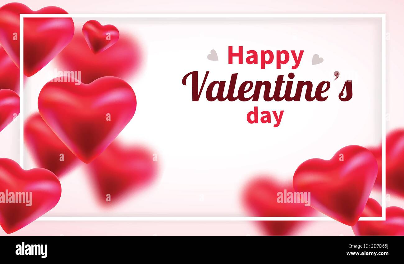 Valentines Day background with red 3d hearts. Cute love banner or ...