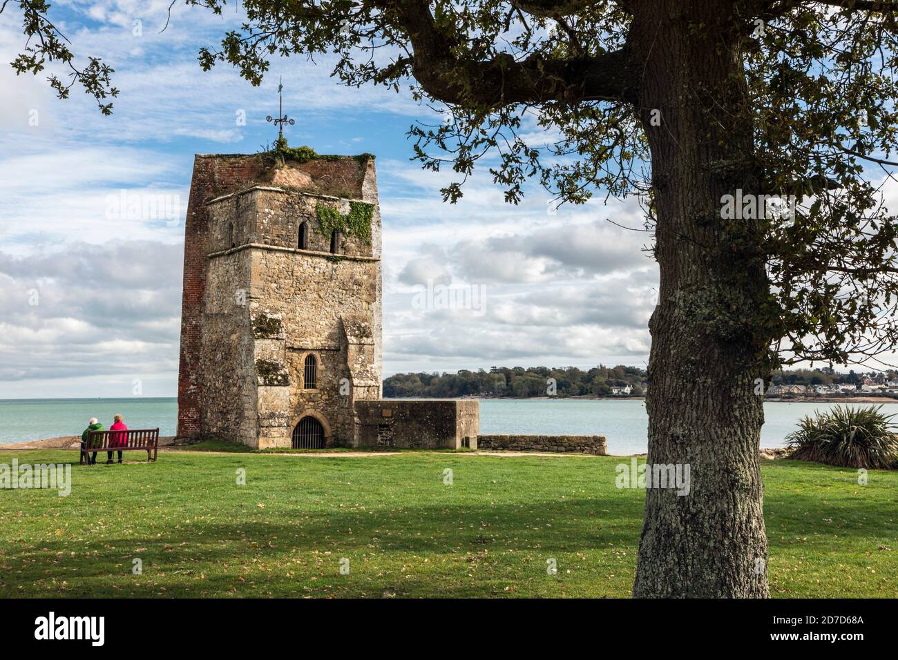 This tower is all that remains of the 12th century St Helen's Church on the seafront at St Helens, Isle of Wight Stock Photo