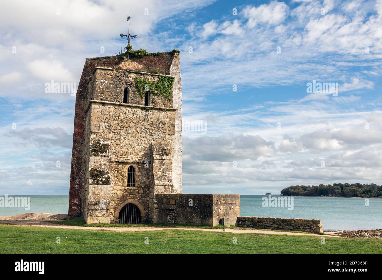 This tower is all that remains of the 12th century St Helen's Church on the seafront at St Helens, Isle of Wight Stock Photo