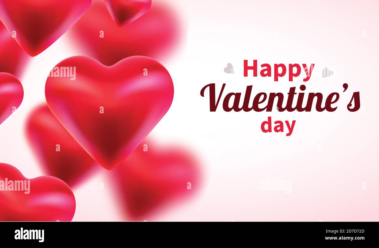 Valentines Day background with red 3d hearts. Cute love banner or ...