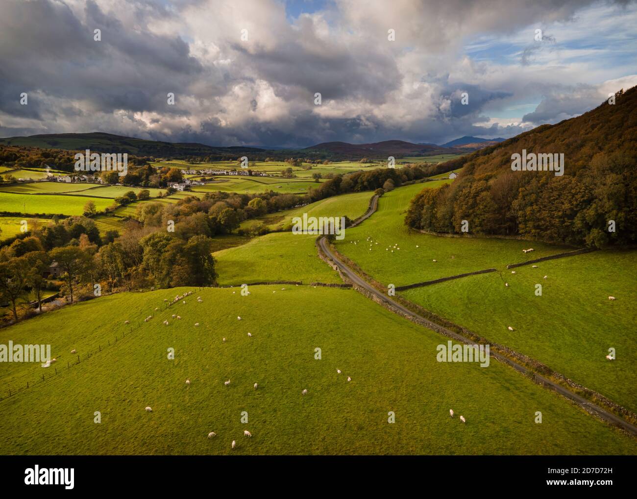 A view up the Crake Valley from near Spark Bridge on the edge of the Lake District National Park. Stock Photo