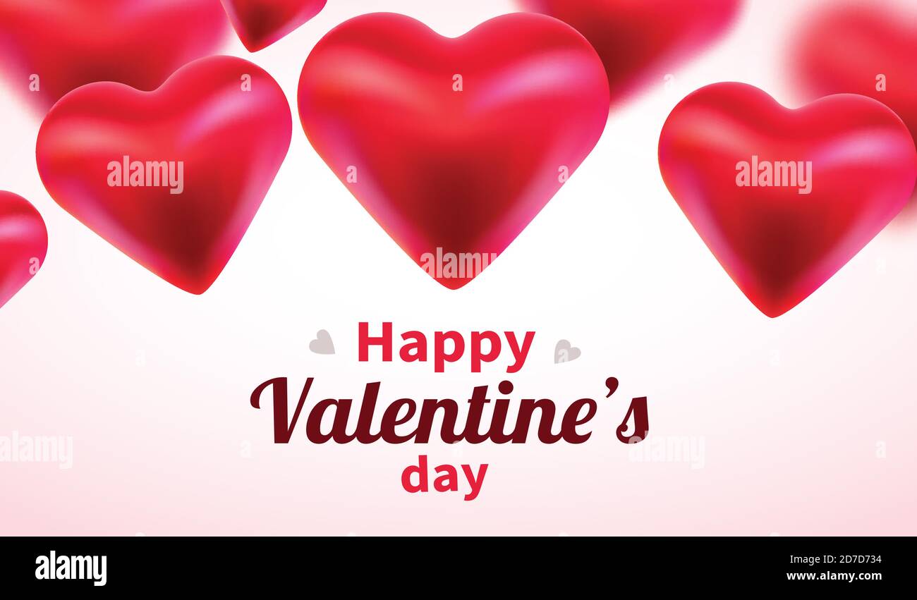 Valentines Day background with red 3d hearts. Cute love banner or ...