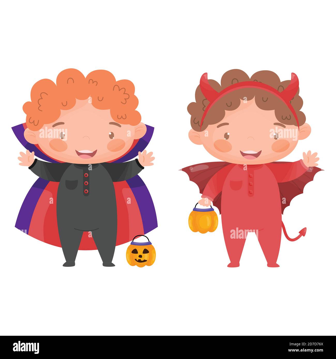 Cute kids in Halloween costumes. Vector illustration. Stock Vector
