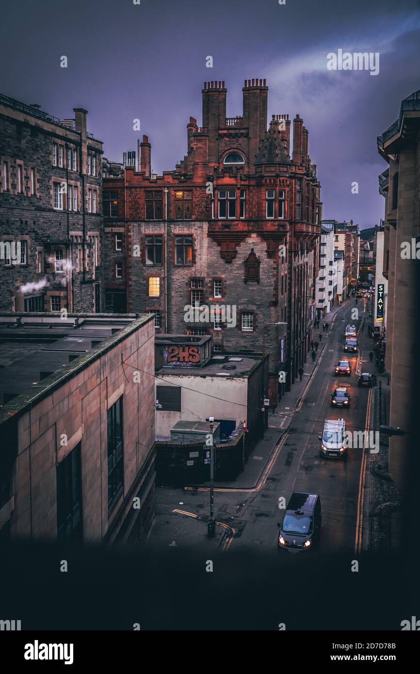 SCOTLAND, UNITED KINGDOM - Nov 09, 2019: A  beautiful shot of a brick street in Edimburgh, Scotland (United Kingdom) on a cloudy day Stock Photo