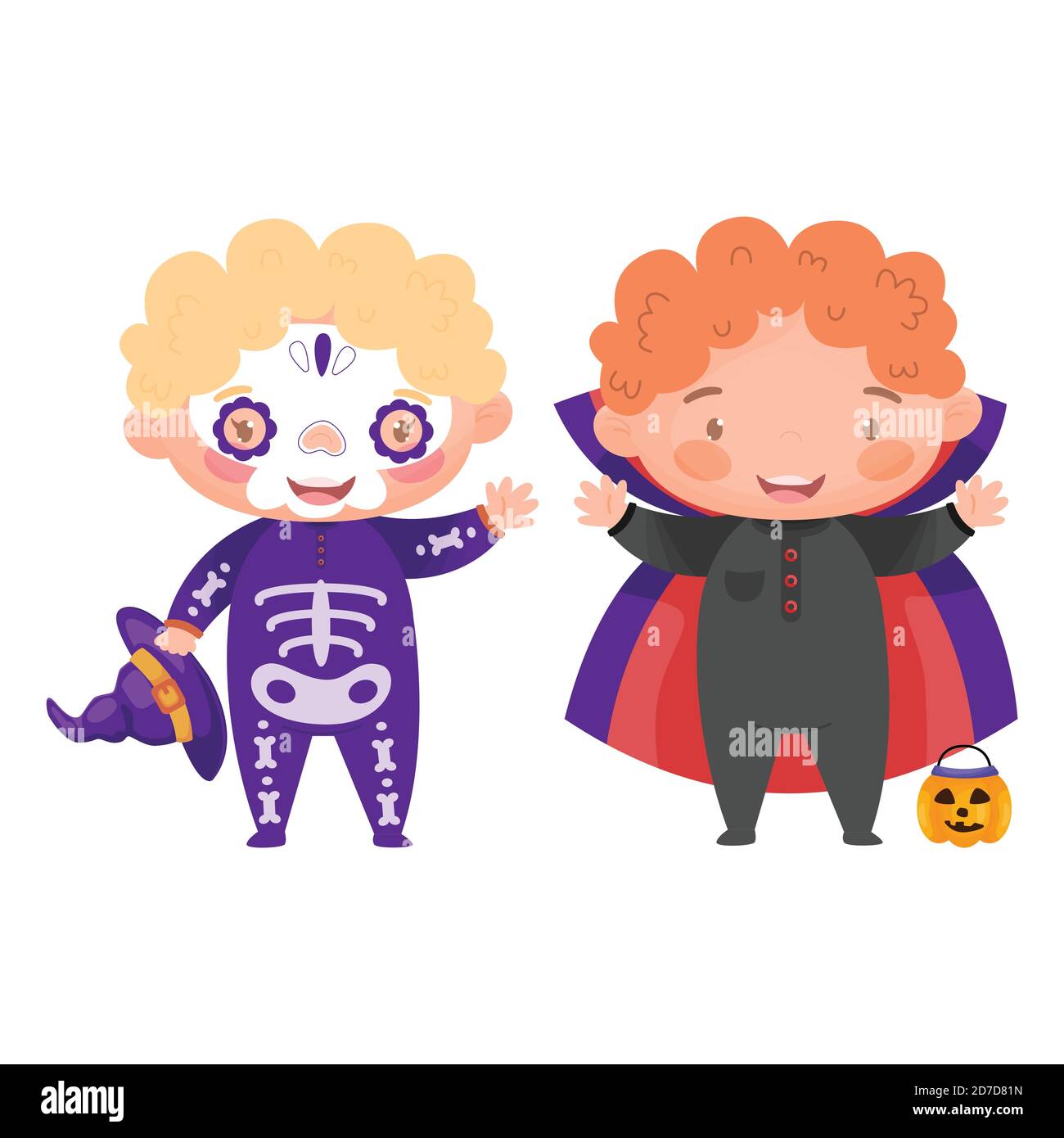 Cute kids in Halloween costumes. Vector illustration. Stock Vector