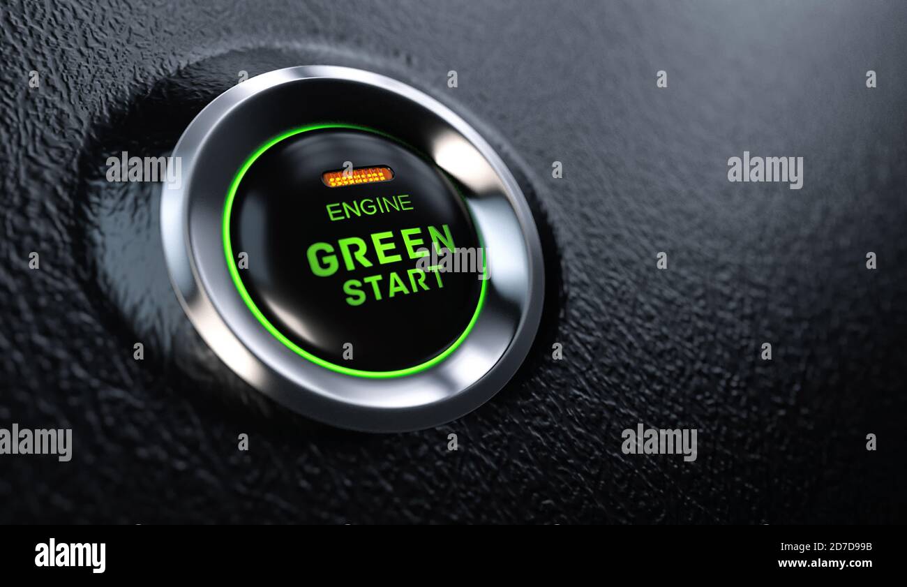 Engine Start Button Go Green Concept. 3D illustration Stock Photo