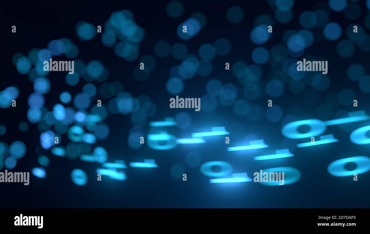 glowing binary blue code numbers flying front of screen. suitable for ...