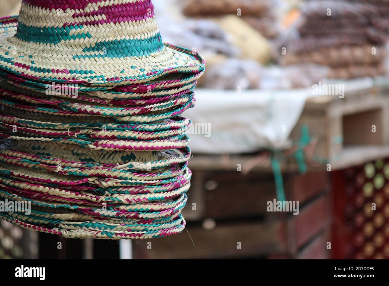 handmade straw hats Stock Photo