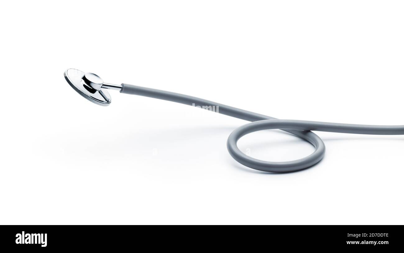 Stethoscope and diaphragm partial view against white background