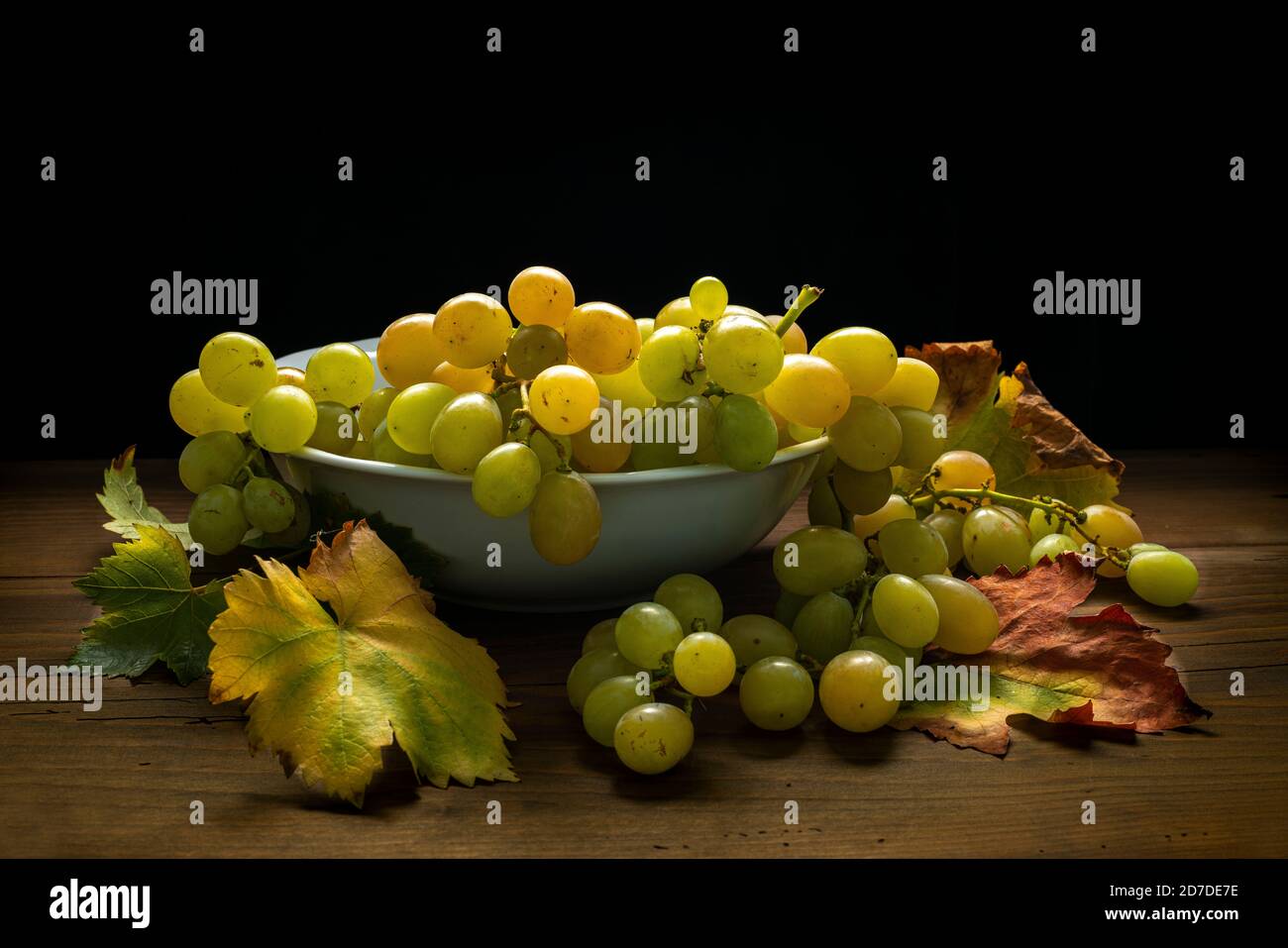 Ripe bunch of organic table grapes, placed on a table with a black background. Abruzzo, Italy Stock Photo