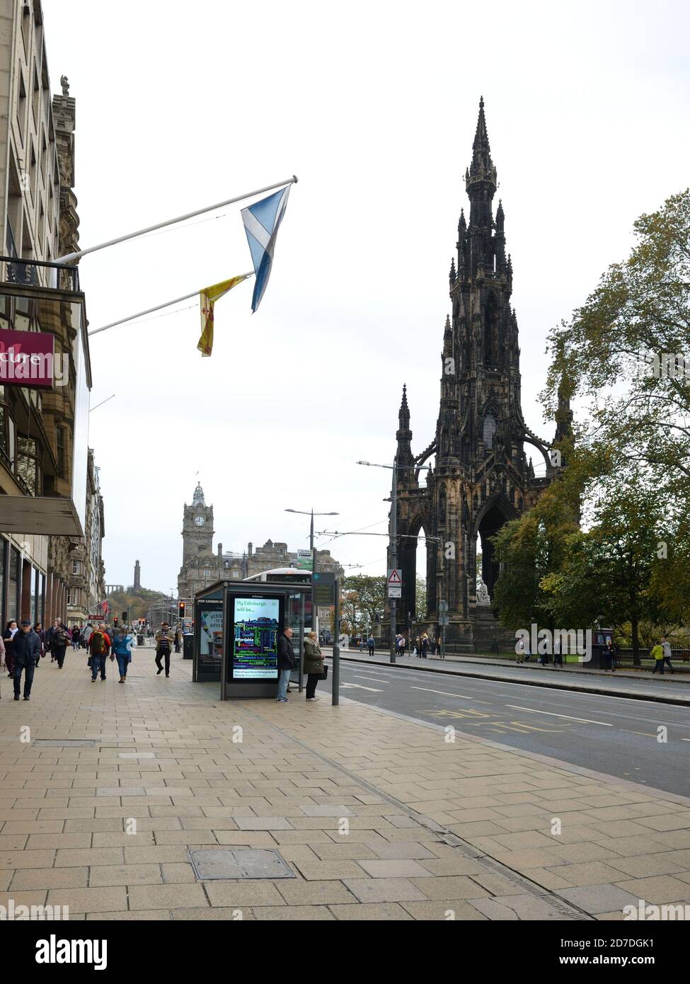 The Scott Monument dominates the view of Princes Street in Edinburgh, Scotland, UK Stock Photo