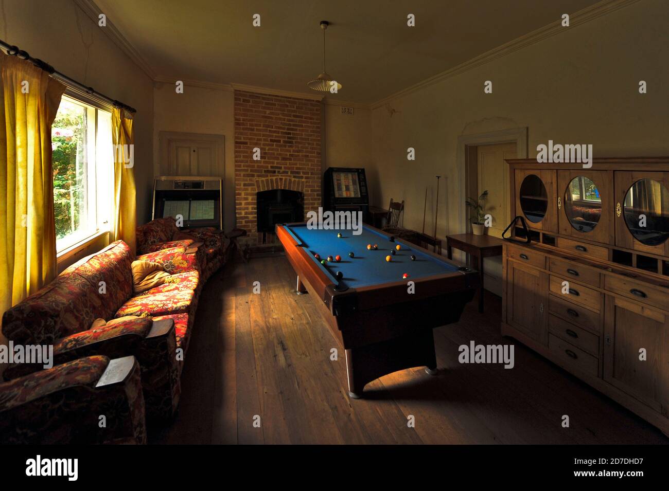 A typical early 1900's Western Australian wheatbelt country pub pool room. Here at Spencers Brook. Stock Photo