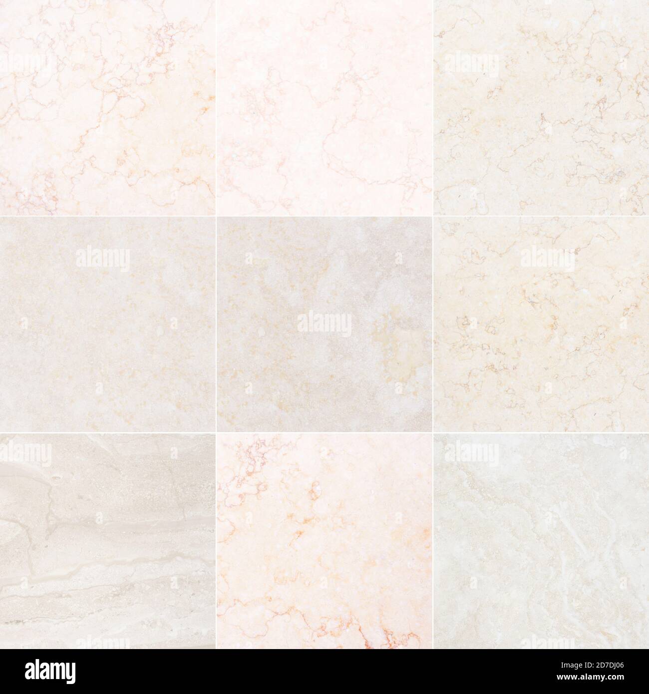 Nine different qualitative beautiful marble with natural pattern. Mosaic. Stock Photo