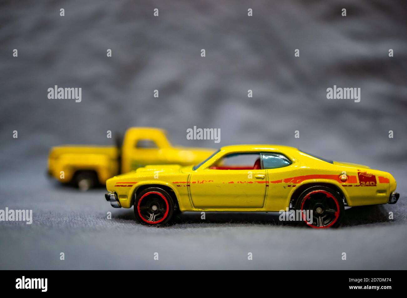POZNAN, POLAND - Oct 20, 2020: Mattel Hot Wheels yellow classic Chrysler Dodge Demon toy model car. Stock Photo