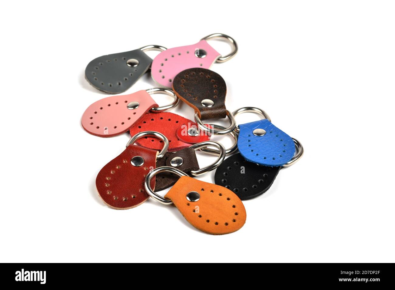 Blank round color leather key chain collection on isolated white