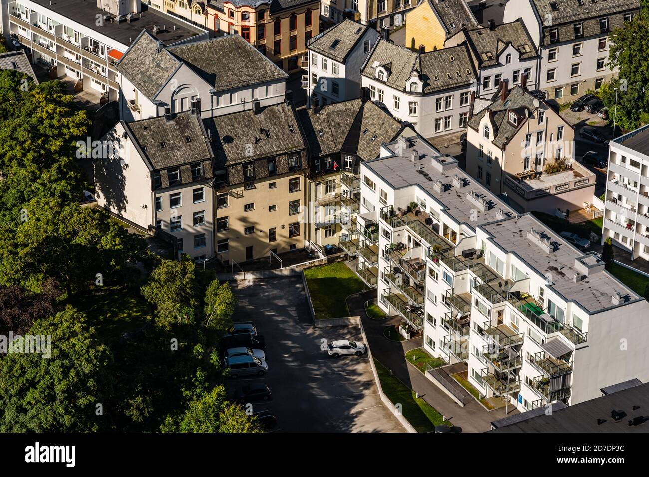 Aerial view of a distric of Ålesund Norway on a sunny day in the late summer Stock Photo