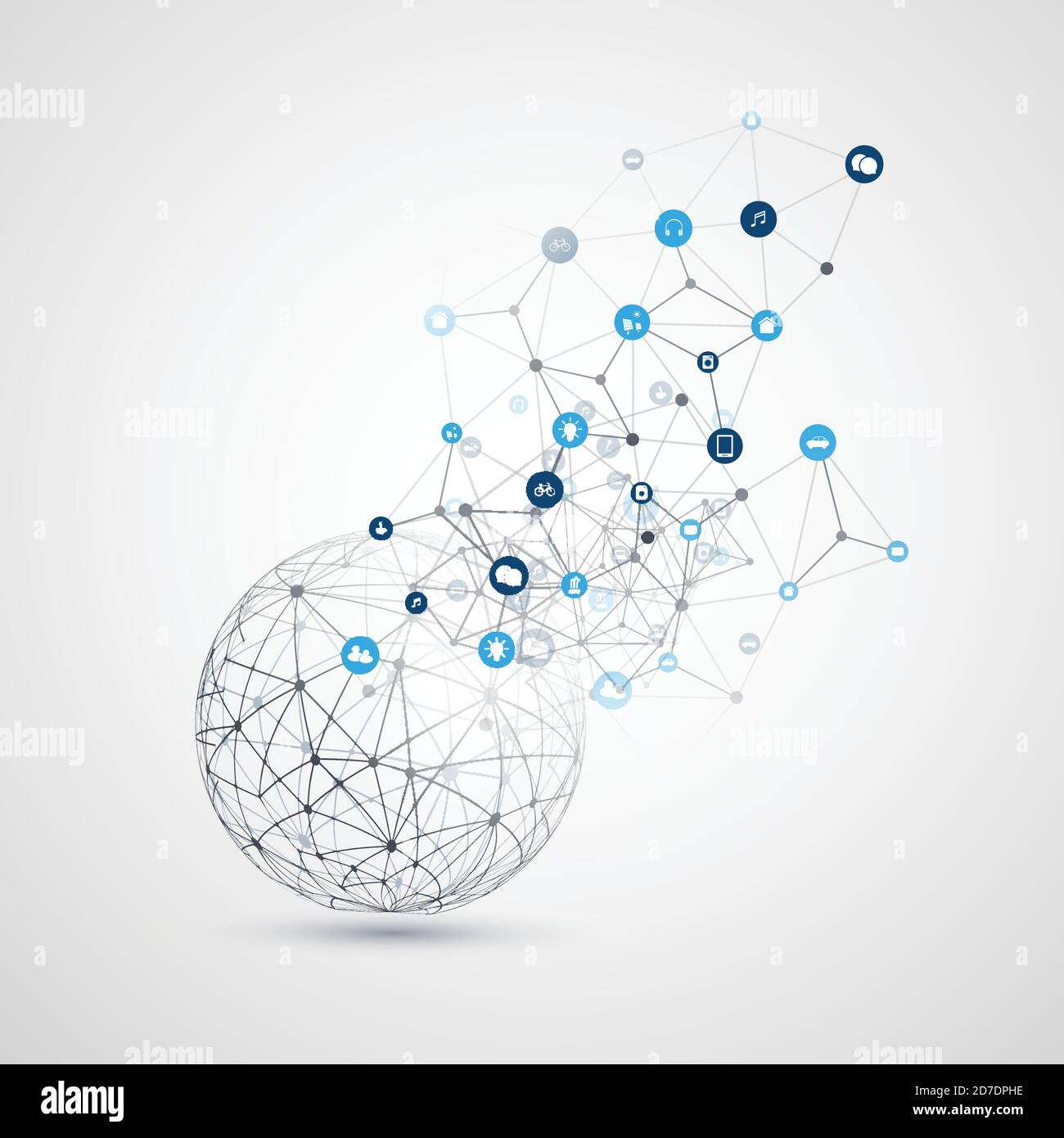 Internet of Things, Cloud Computing Design Concept with Icons - Digital Network Connections, Technology Background Stock Vector