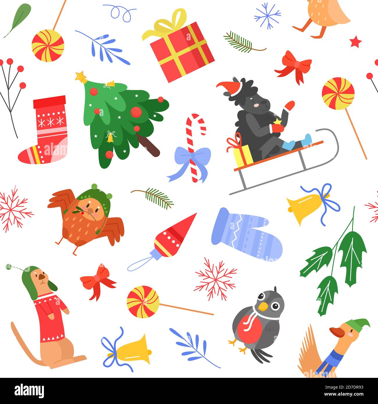 Christmas seamless pattern with animals and gifts vector illustration ...