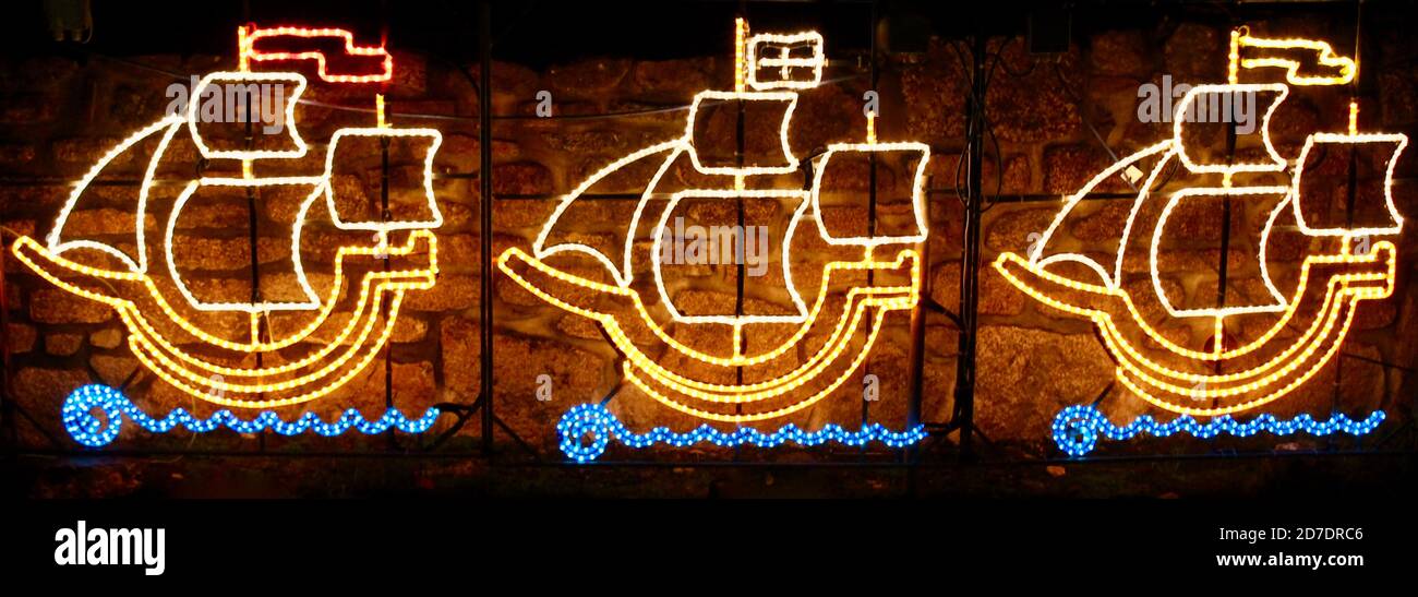 I saw three ships come sailing in, come sailing in, come sailing in, I saw three ships come sailing in on Christmas day in the morning. Stock Photo