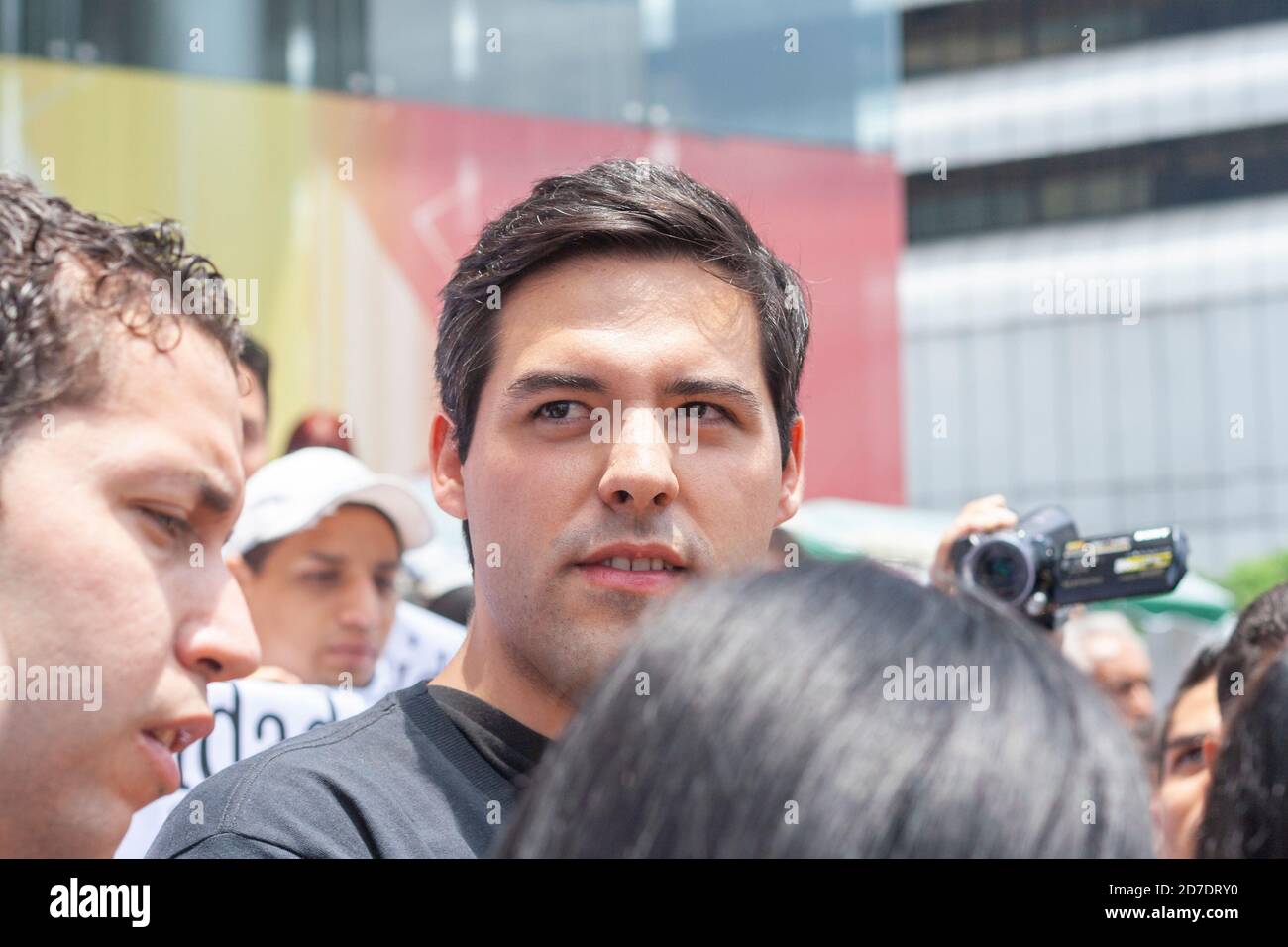CARACAS, VENEZUELA - MARCH 23: Yon Goicochea talks to members of the media during a protest in Caracas, on March 23, 2011. Stock Photo