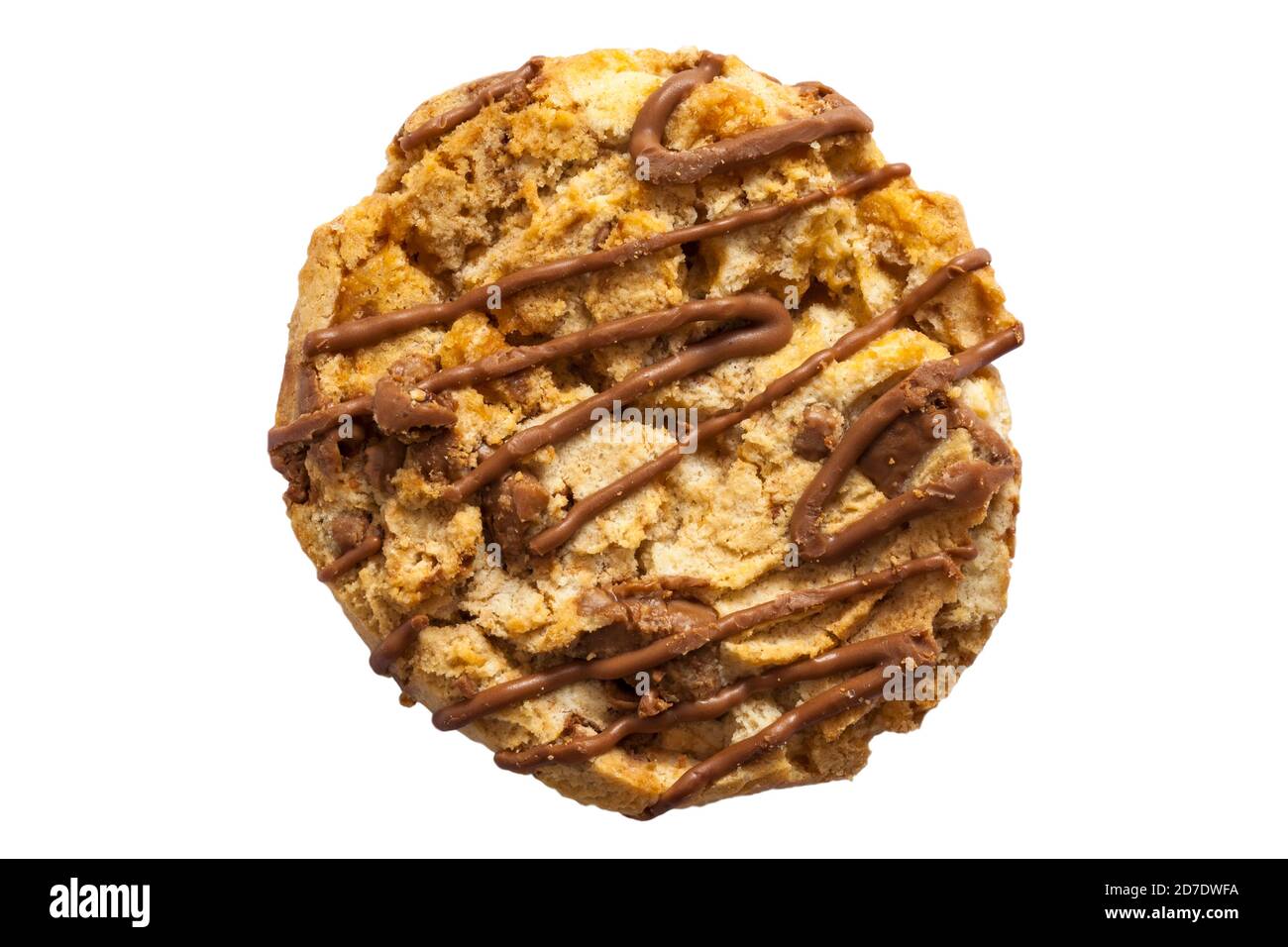 M&S 8 English Toffee & Milk Chocolate Drizzle Cookie isolated on white background - Made in Yorkshire Stock Photo