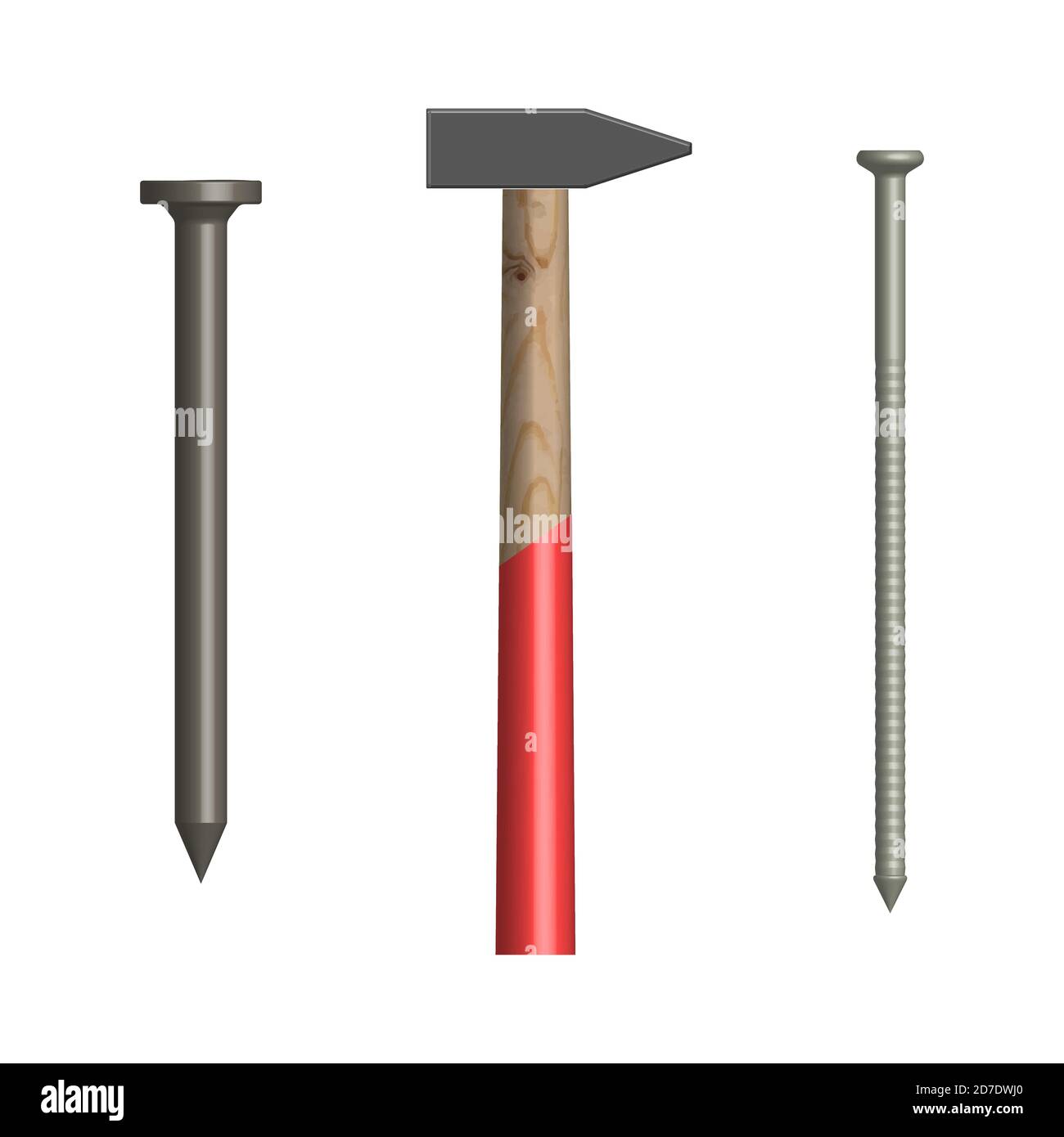 Hammer and nails isolated on white background. Elements design of the