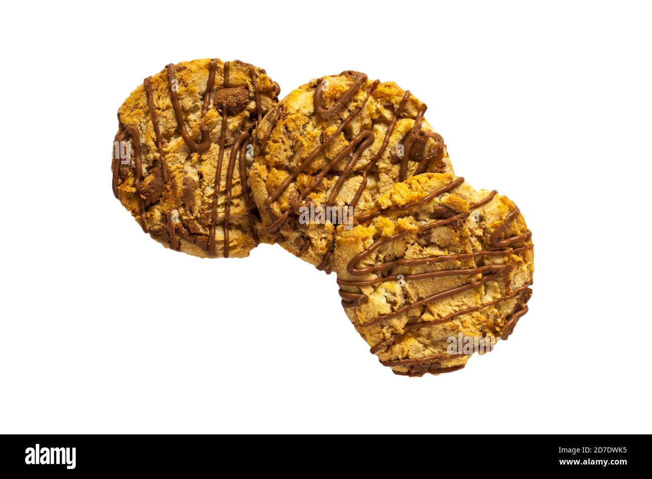 M&S 8 English Toffee & Milk Chocolate Drizzle Cookies isolated on white background - Made in Yorkshire Stock Photo