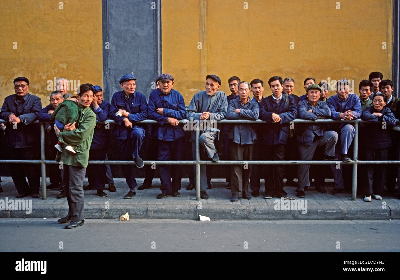 Chinese queuing outside Forbidden Palace, Beijing, China, 1980s Stock ...
