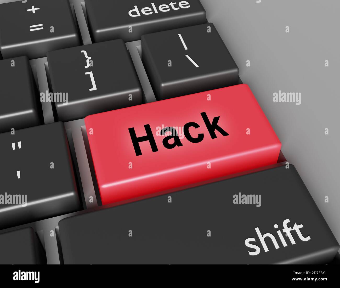 Security concept. Word Hack on button of computer keyboard. 3d rendering Stock Photo