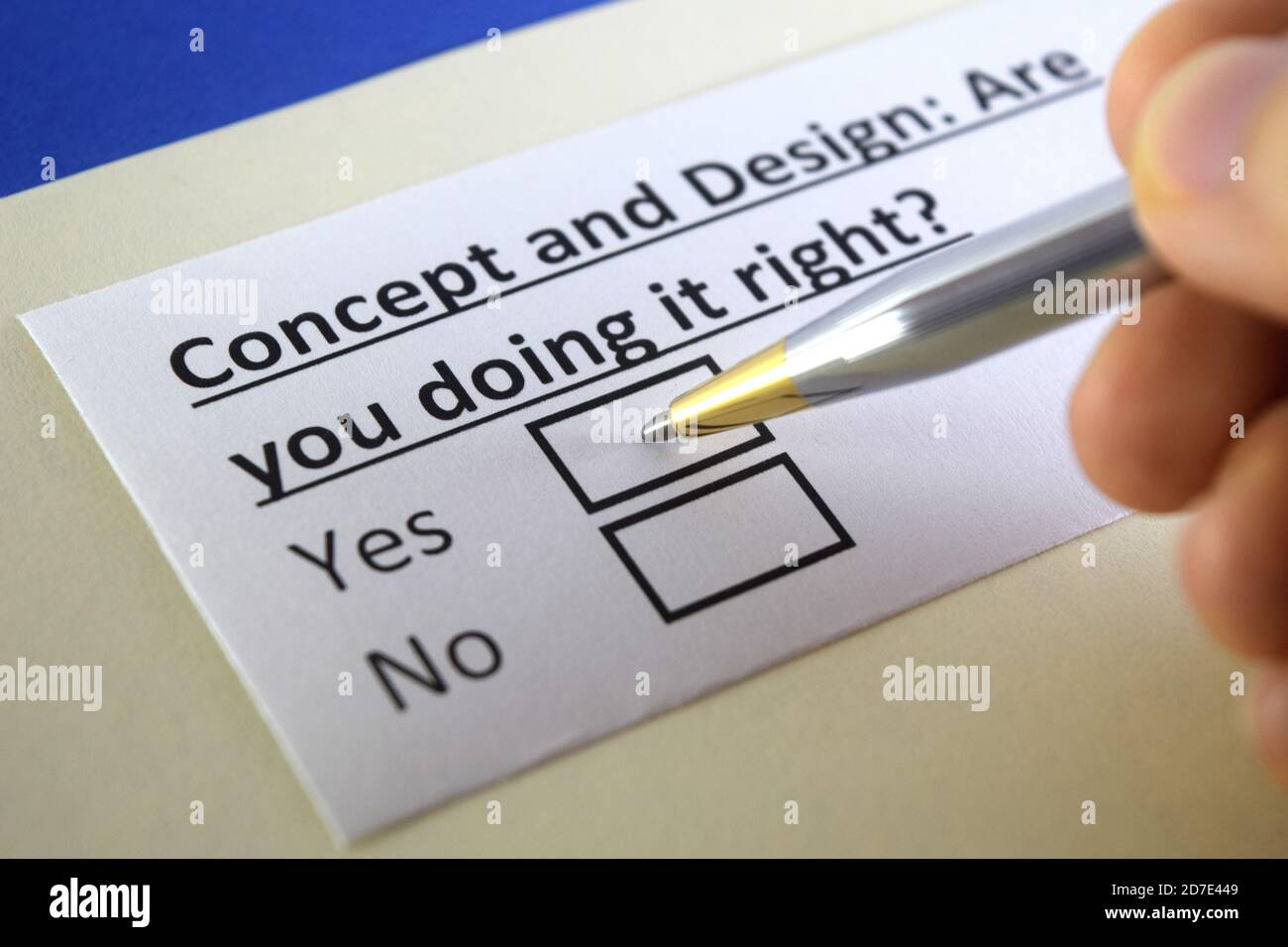 One person is answering question about concept and design. Stock Photo