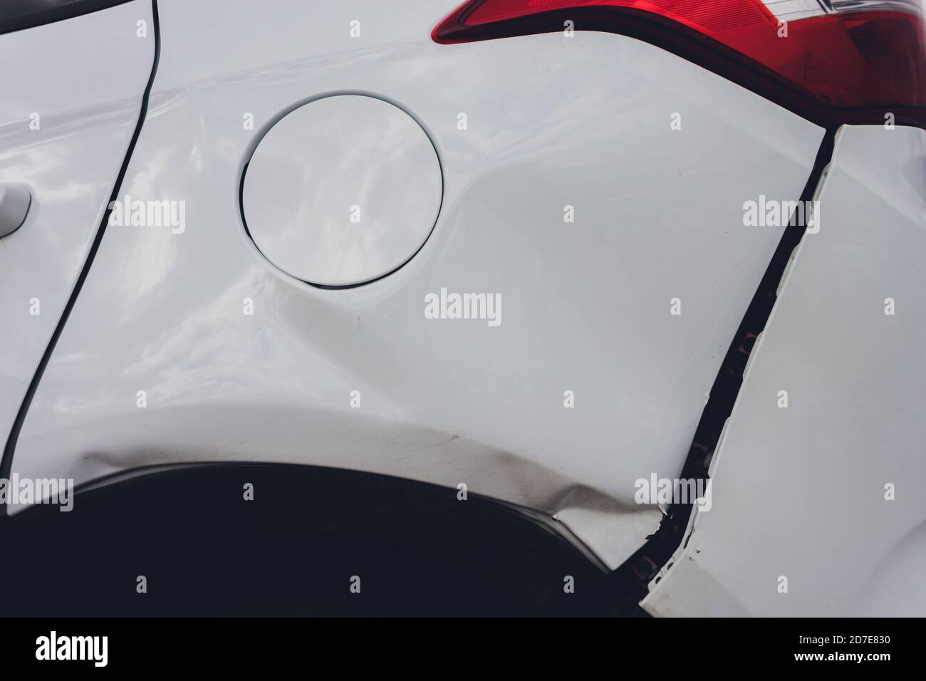 car has dented rear bumper damaged after accident Stock Photo Alamy